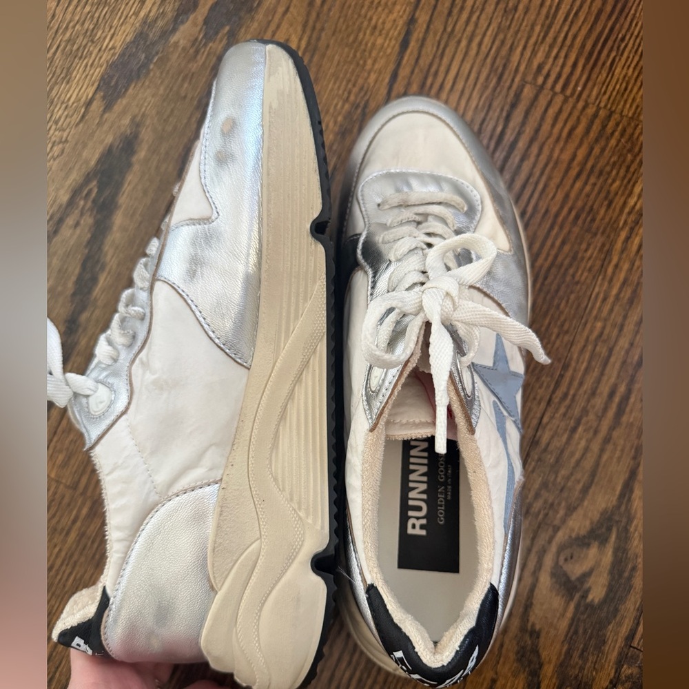 Golden Goose Silver and Cream Sneakers running sole metallic sneaker sz 40 - Picture 10 of 13